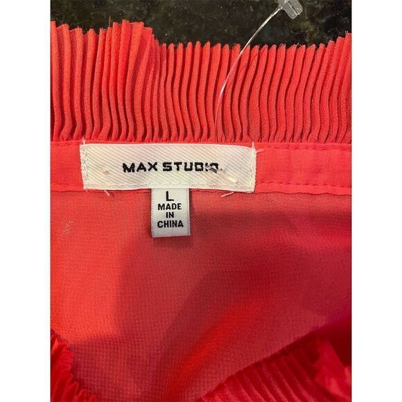 Max Studio Women's Sleeveless Orange Pleated Tie Neck Blouse Size L - Picture 6 of 10